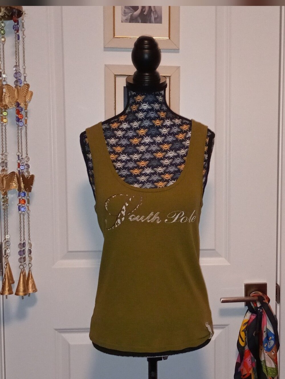 Green and white vintage South Pole tank top